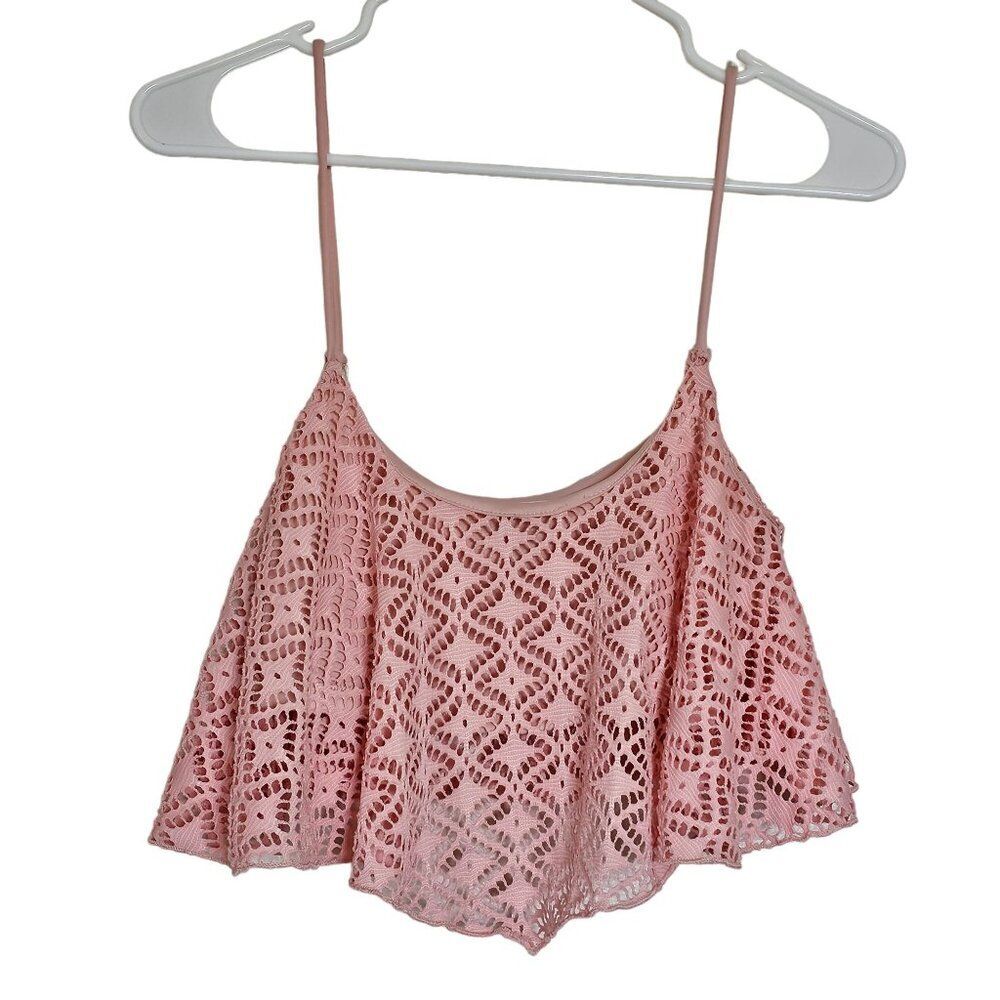 LA Hearts Pink Ruffled Lace Crop Top Women's Petite XS Feminine Festival Dainty